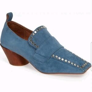 Jeffrey Campbell Womens Blue Suede Cedar Studded Loafer Pump 9